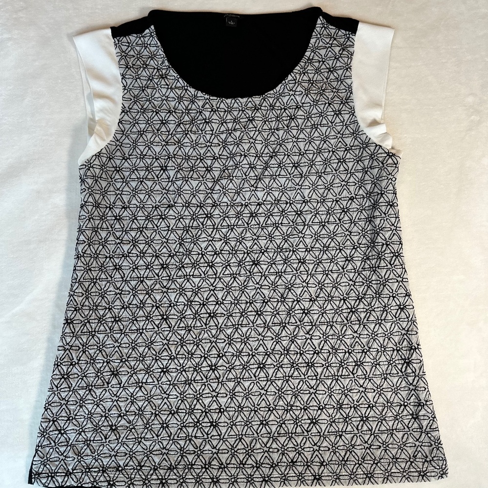 Ann Taylor Womens Short Sleeve Black and White Blouse Size Large